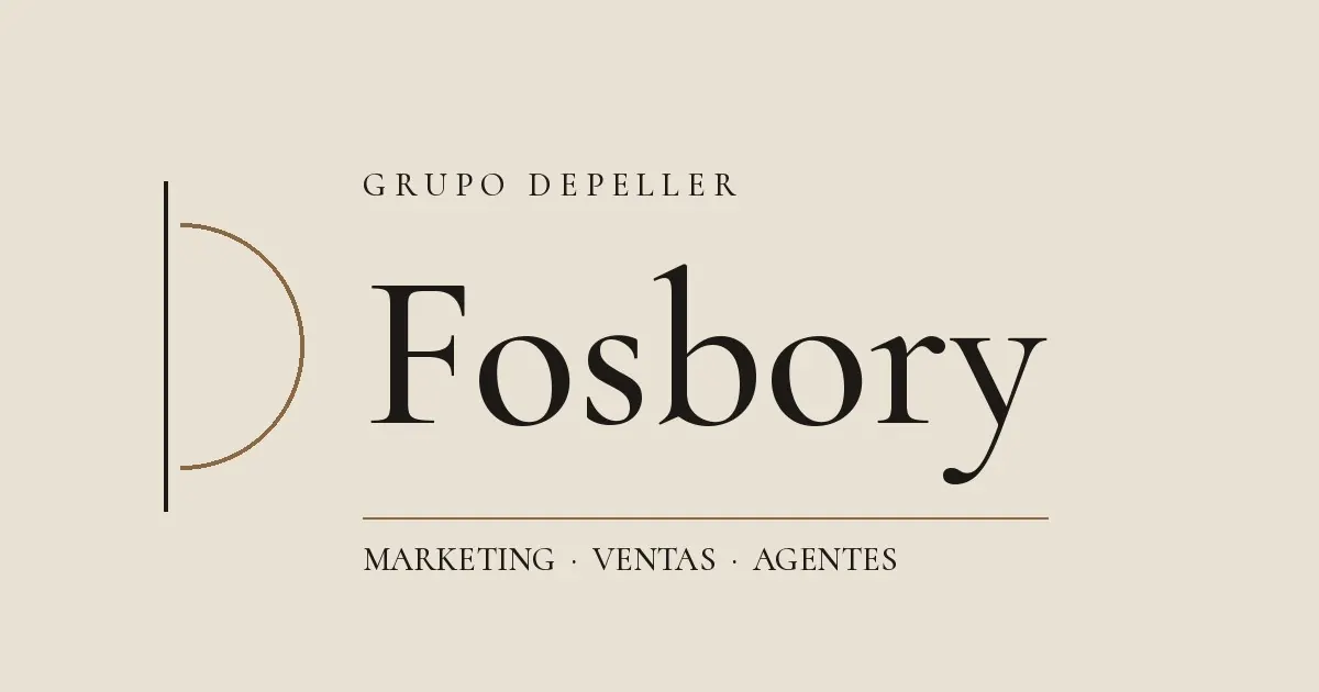 Portada tipográfica con el nombre Fosbory en los colores de Grupo DePeller.